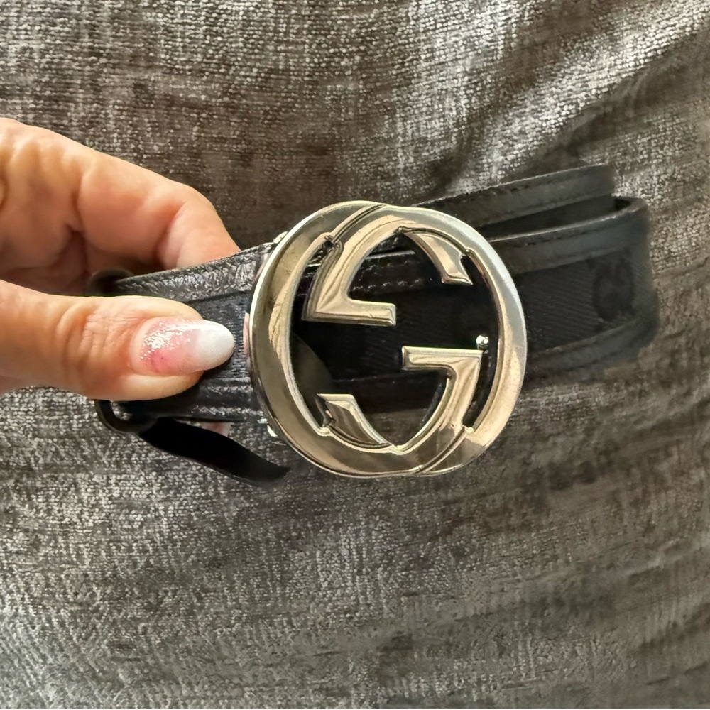 Gucci Black Monogram Canvas & Leather Belt